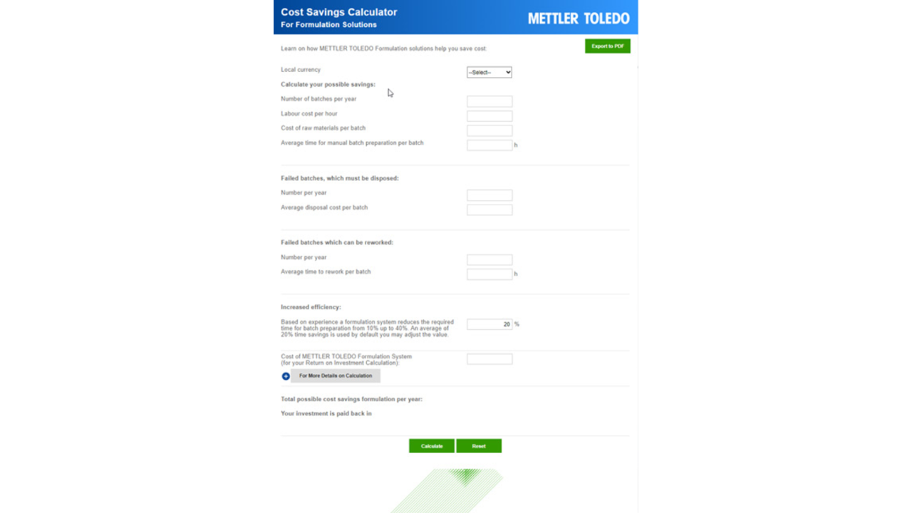 Formulation Cost Savings Calculator